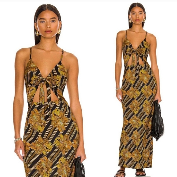 Amuse Society Dresses & Skirts - Amuse Society Striped Palm Tree Tied Front Maxi Dress Size S Lightweight Summer